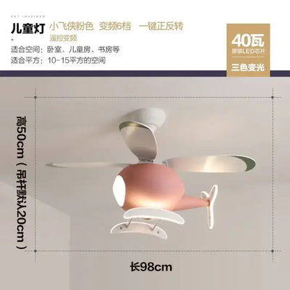 Modern blue & white helicopter ceiling fan with led light bedroom