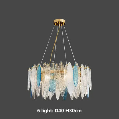 Modern blue & white leaf pendant lights living room gold metal chain