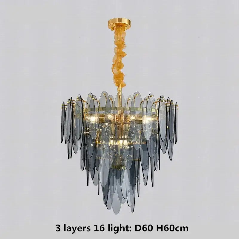 Modern blue & white leaf pendant lights living room gold metal chain