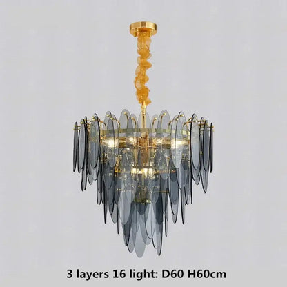 Modern blue & white leaf pendant lights living room gold metal chain