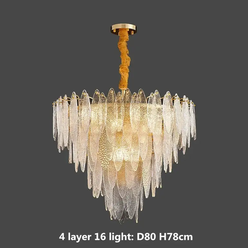 Modern blue & white leaf pendant lights living room gold metal chain