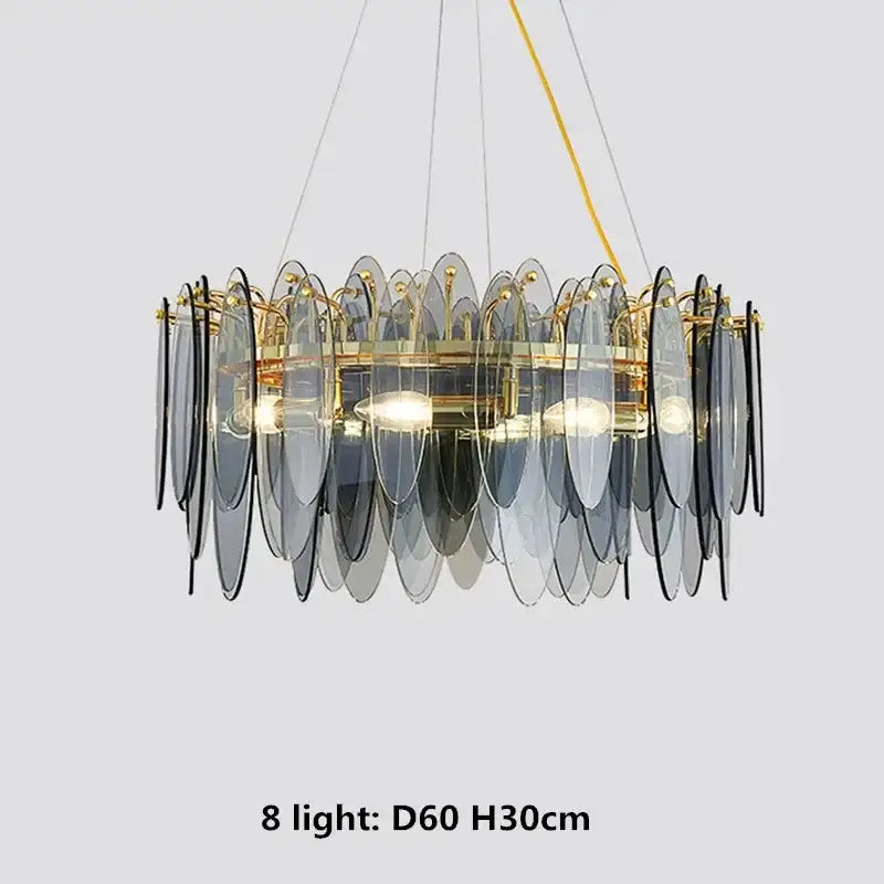 Modern blue & white leaf pendant lights living room gold metal chain