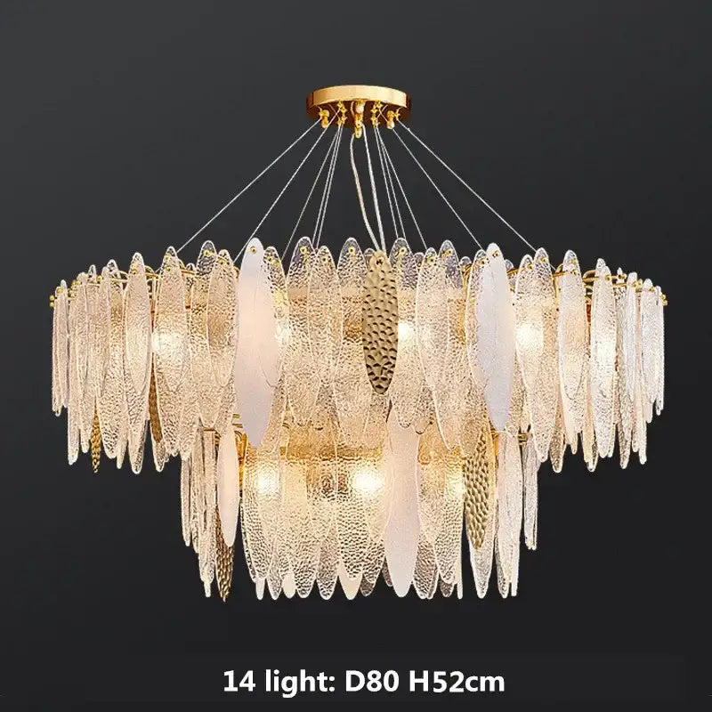 Modern blue & white leaf pendant lights living room gold metal chain