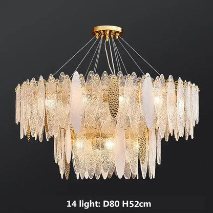 Modern blue & white leaf pendant lights living room gold metal chain