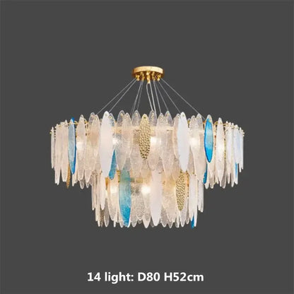 Modern blue & white leaf pendant lights living room gold metal chain