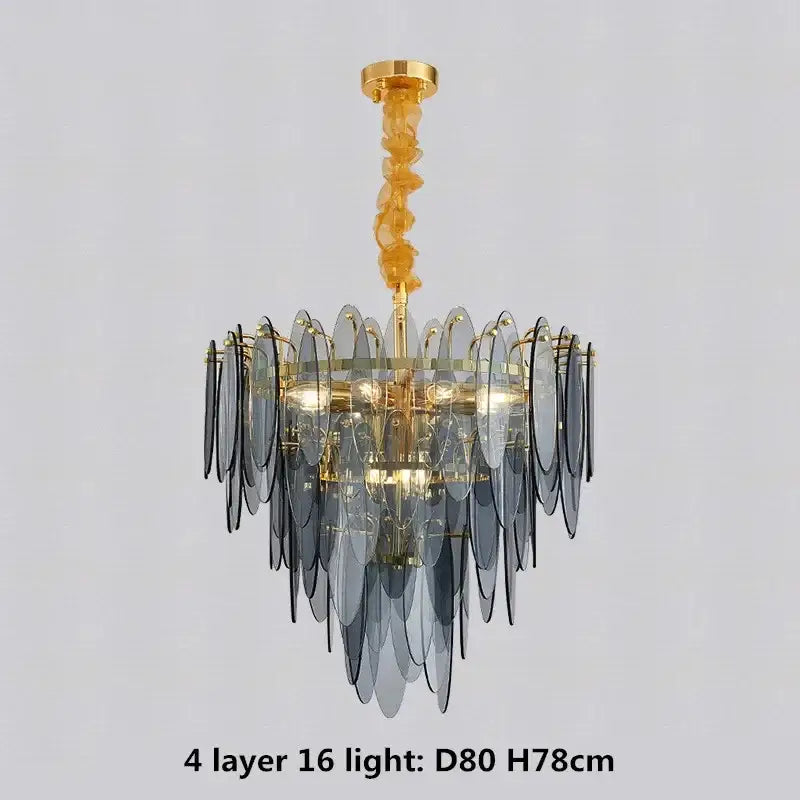 Modern blue & white leaf pendant lights living room gold metal chain