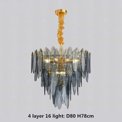 Modern blue & white leaf pendant lights living room gold metal chain