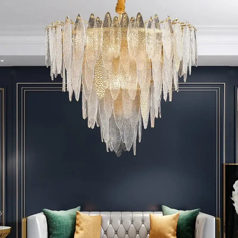 Modern blue & white leaf pendant lights living room gold metal chain