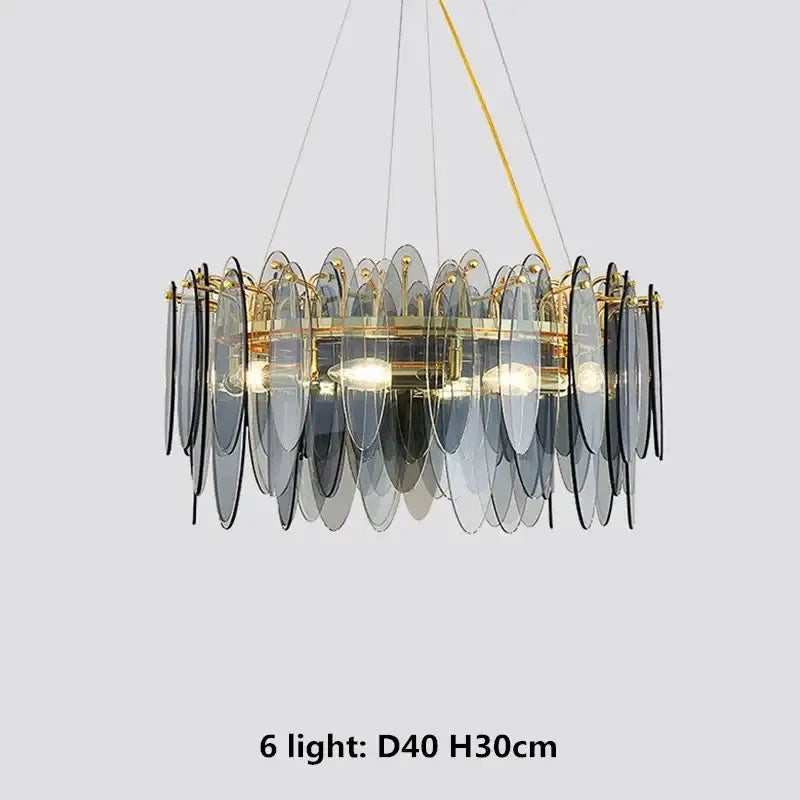 Modern blue & white leaf pendant lights living room gold metal chain