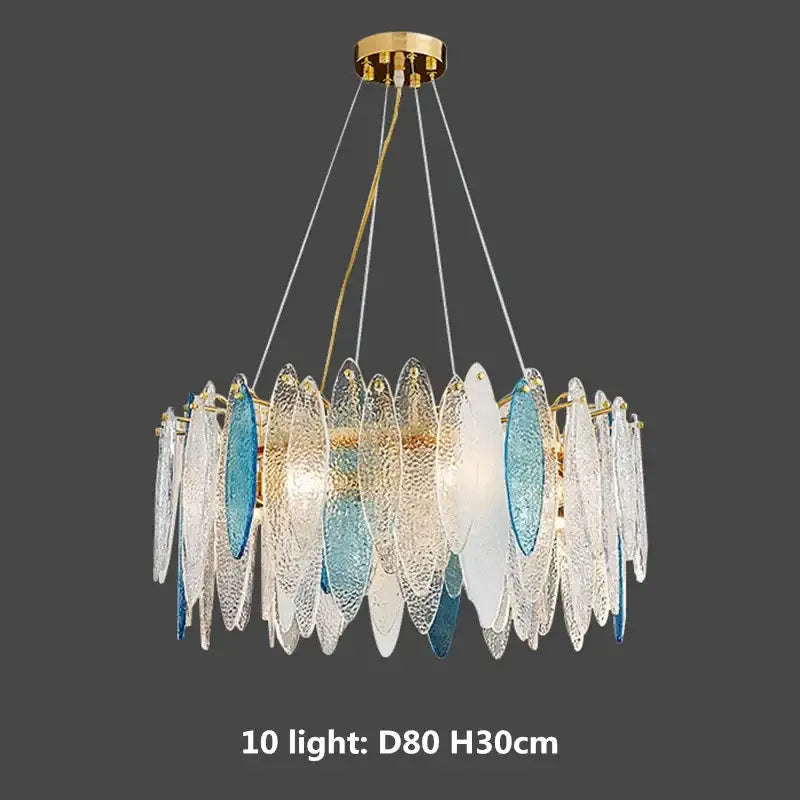 Modern blue & white leaf pendant lights living room gold metal chain