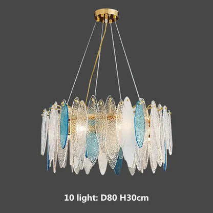 Modern blue & white leaf pendant lights living room gold metal chain