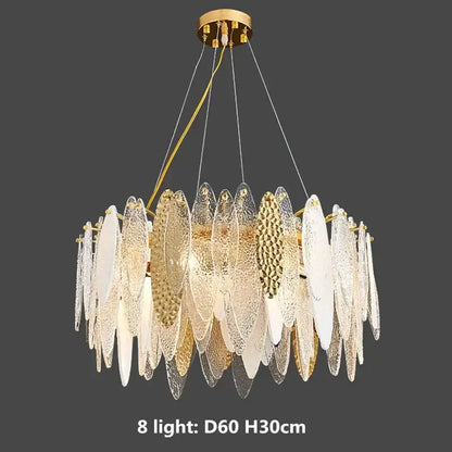 Modern blue & white leaf pendant lights living room gold metal chain