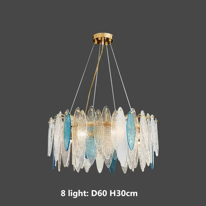 Modern blue & white leaf pendant lights living room gold metal chain