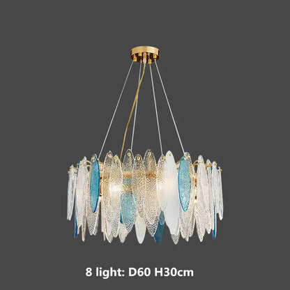 Modern blue & white leaf pendant lights living room gold metal chain