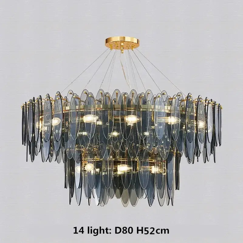 Modern blue & white leaf pendant lights living room gold metal chain
