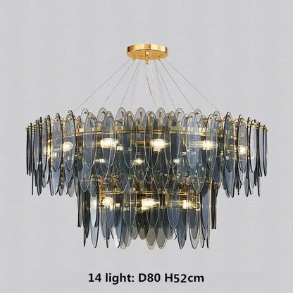 Modern blue & white leaf pendant lights living room gold metal chain