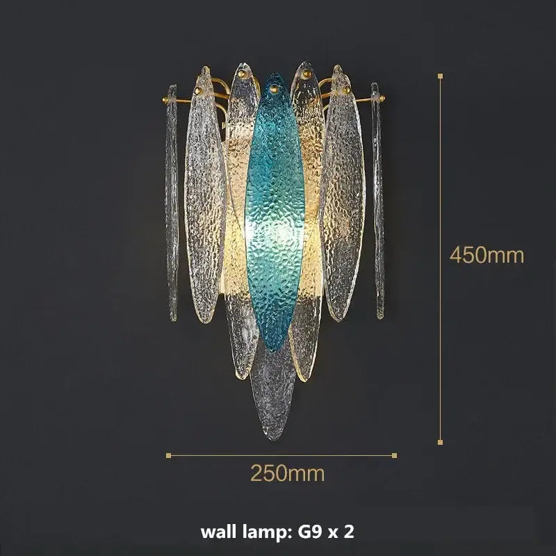 Modern blue & white leaf pendant lights living room gold metal chain