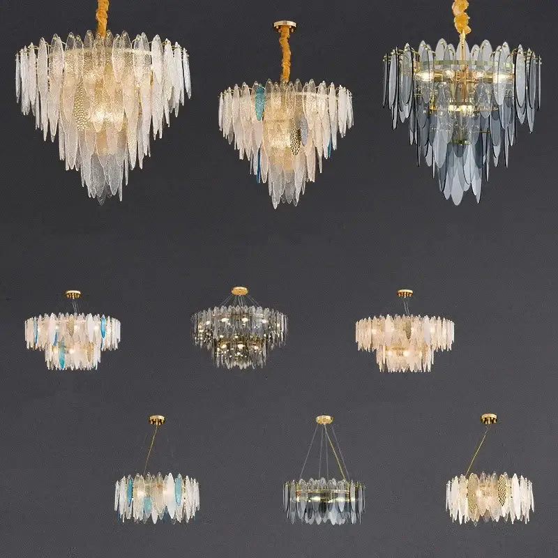 Modern blue & white leaf pendant lights living room gold metal chain