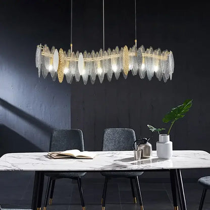 Modern blue & white leaf pendant lights living room gold metal chain