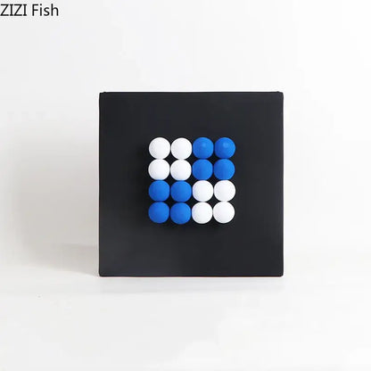 Modern blue & wood ball hanging wall decor living room art