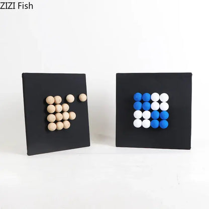 Modern blue & wood ball hanging wall decor living room art