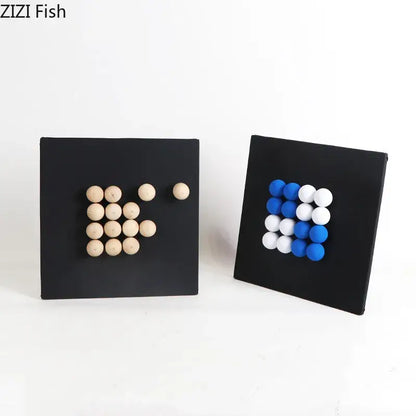 Modern blue & wood ball hanging wall decor living room art