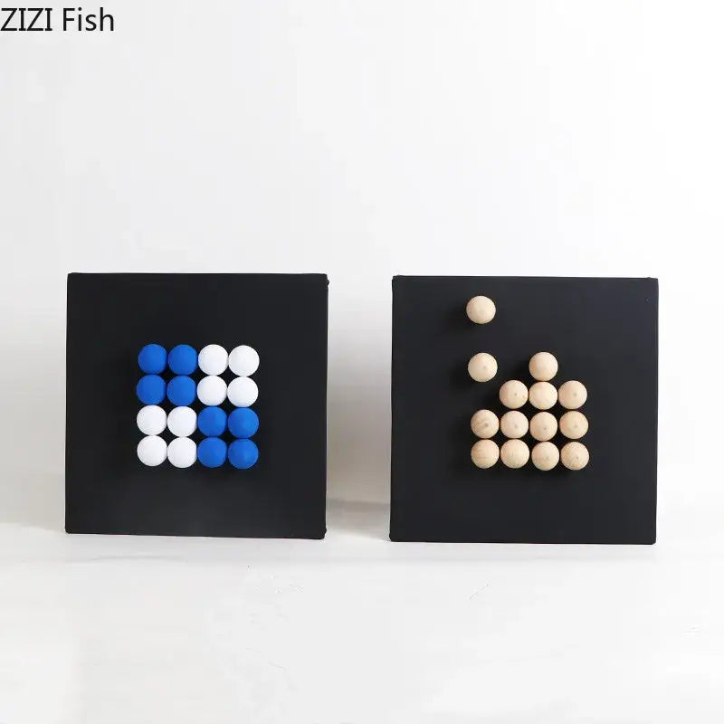 Modern blue & wood ball hanging wall decor living room art