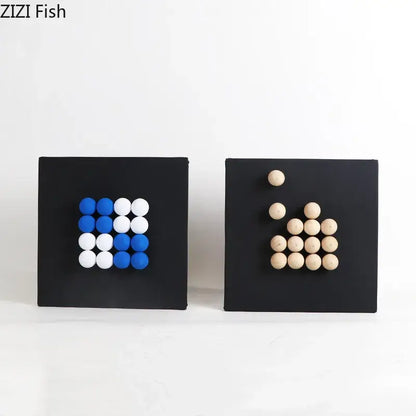 Modern blue & wood ball hanging wall decor living room art