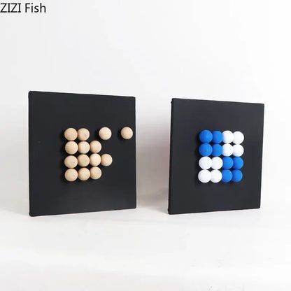 Modern blue & wood ball hanging wall decor living room art