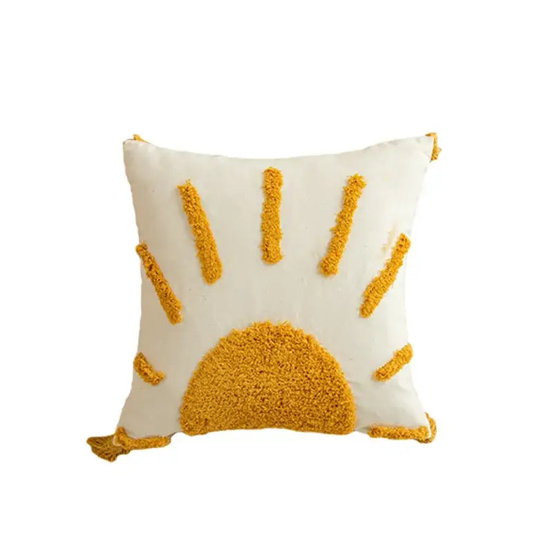 Modern boho golden yellow geometric cushion cover living room tassel