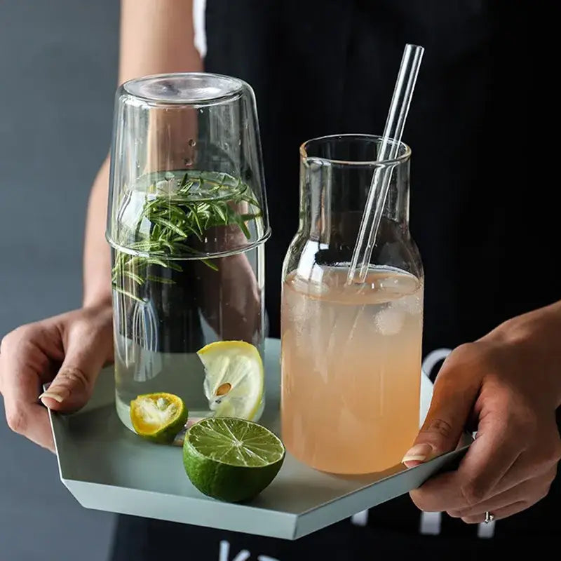 Modern borosilicate glass drinkware set kitchen carafe and tumbler