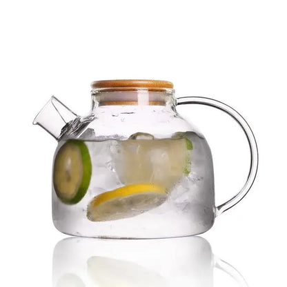 Modern borosilicate glass teapot with wood handle kitchen tea set
