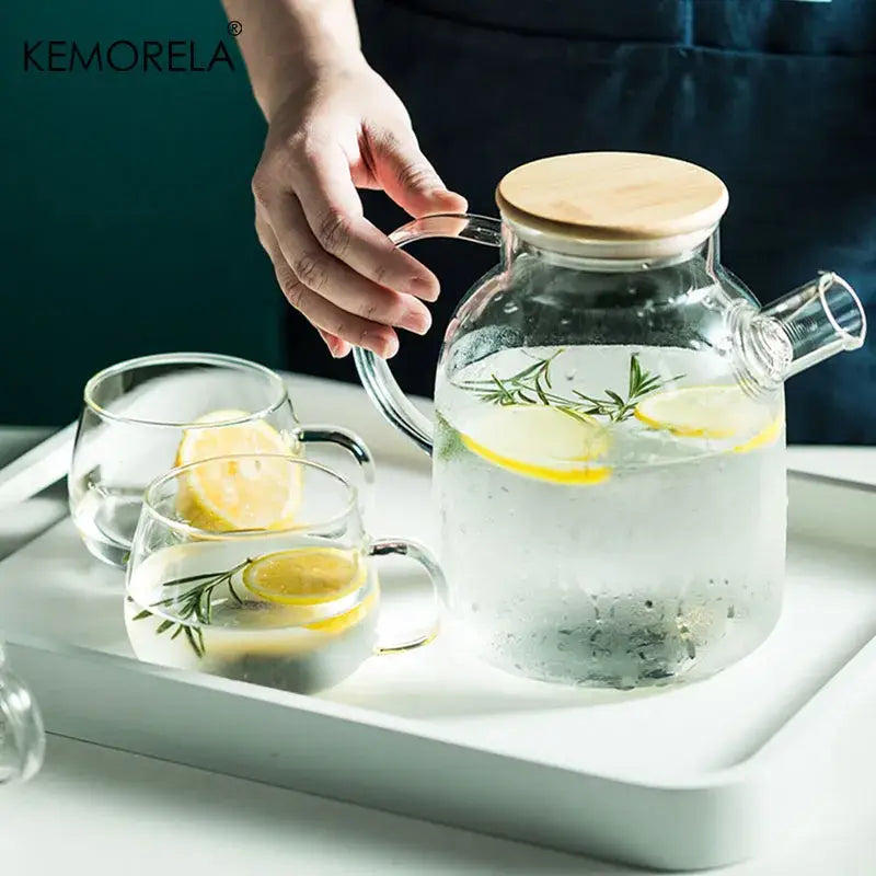 Modern borosilicate glass teapot with wood handle kitchen tea set