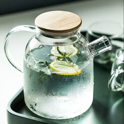 Modern borosilicate glass teapot with wood handle kitchen tea set