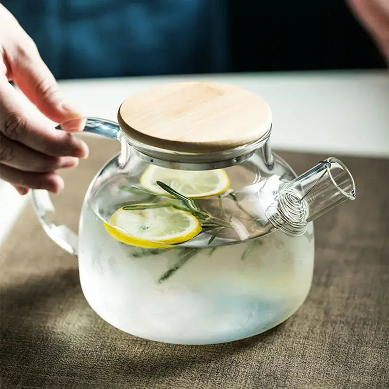 Modern borosilicate glass teapot with wood handle kitchen tea set