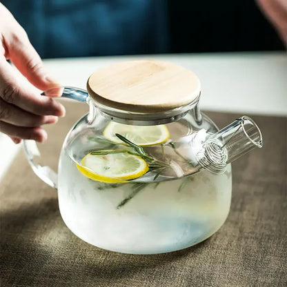 Modern borosilicate glass teapot with wood handle kitchen tea set