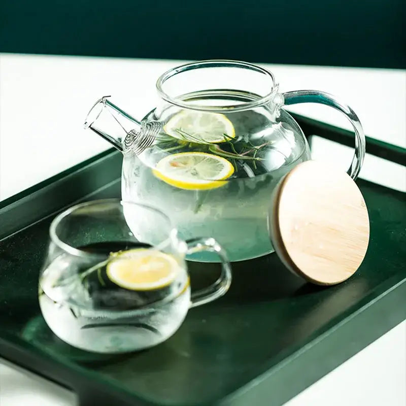 Modern borosilicate glass teapot with wood handle kitchen tea set