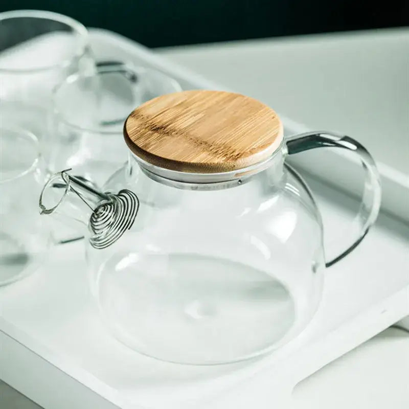 Modern borosilicate glass teapot with wood handle kitchen tea set