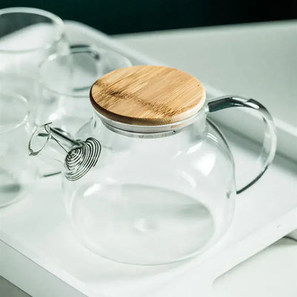 Modern borosilicate glass teapot with wood handle kitchen tea set