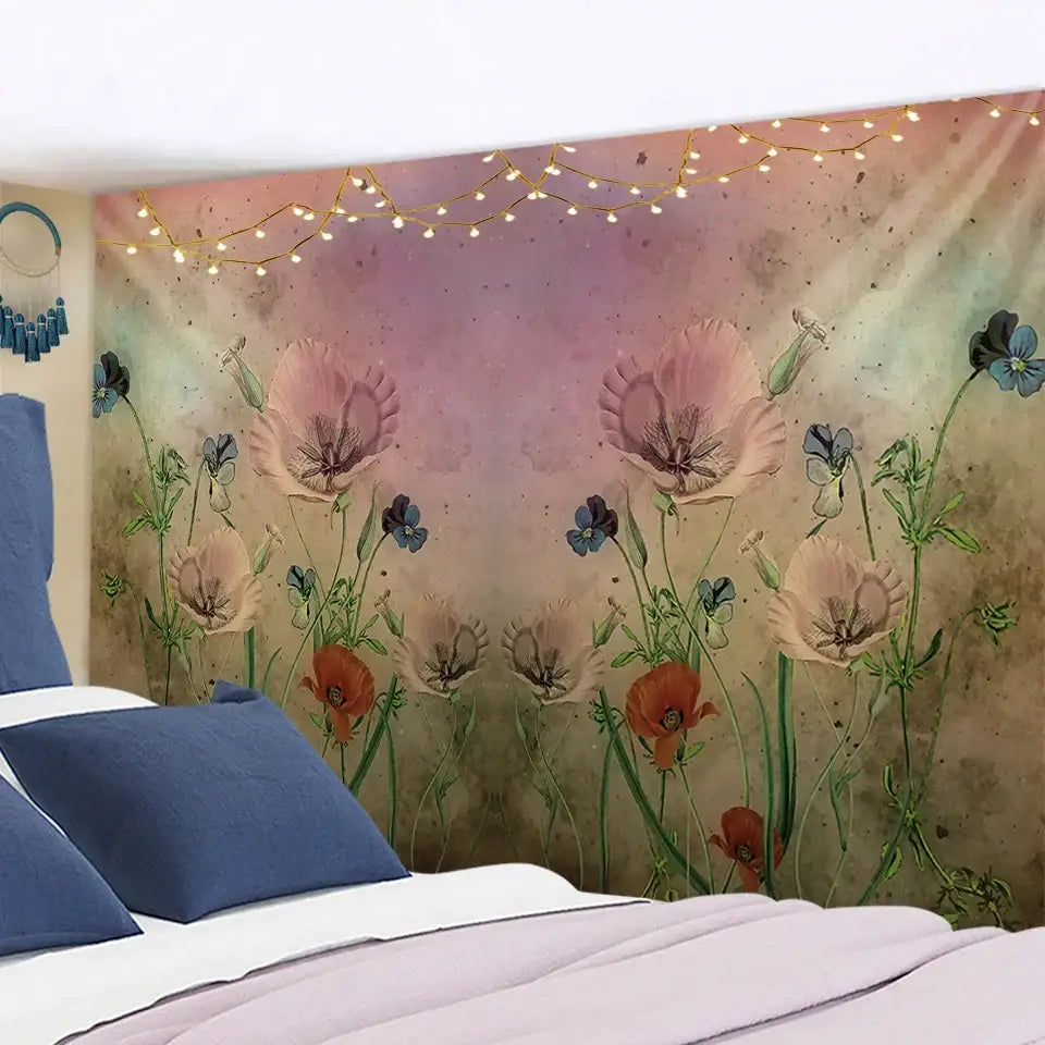 Modern botanical wildflower tapestry – bedroom abstract floral art