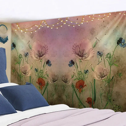 Modern botanical wildflower tapestry – bedroom abstract floral art