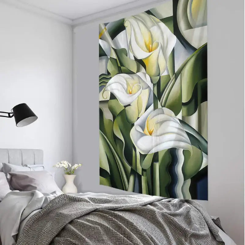 Modern botanical wildflower tapestry – bedroom abstract floral art