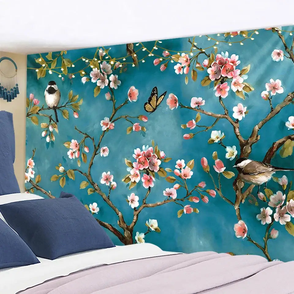 Modern botanical wildflower tapestry – bedroom abstract floral art