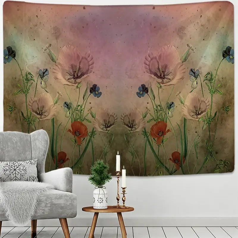 Modern botanical wildflower tapestry – bedroom abstract floral art