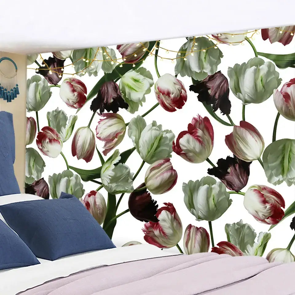 Modern botanical wildflower tapestry – bedroom abstract floral art