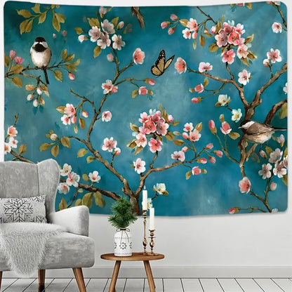 Modern botanical wildflower tapestry – bedroom abstract floral art