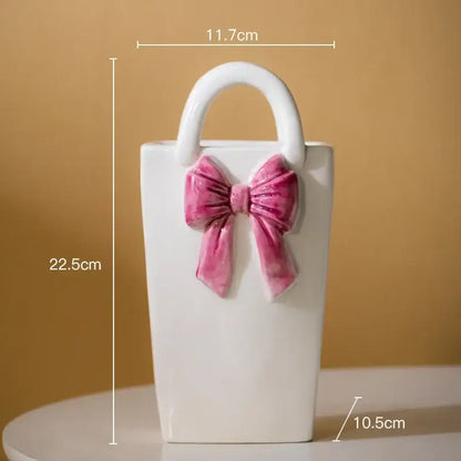 Modern bowknot ceramic vase handbag decor living room flower pot