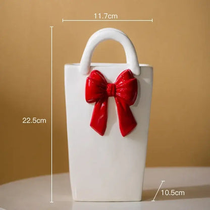 Modern bowknot ceramic vase handbag decor living room flower pot