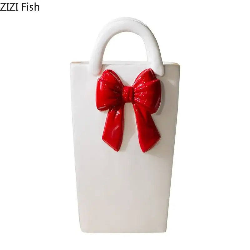 Modern bowknot ceramic vase handbag decor living room flower pot