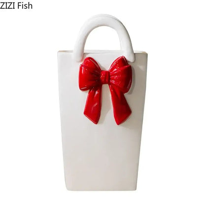 Modern bowknot ceramic vase handbag decor living room flower pot